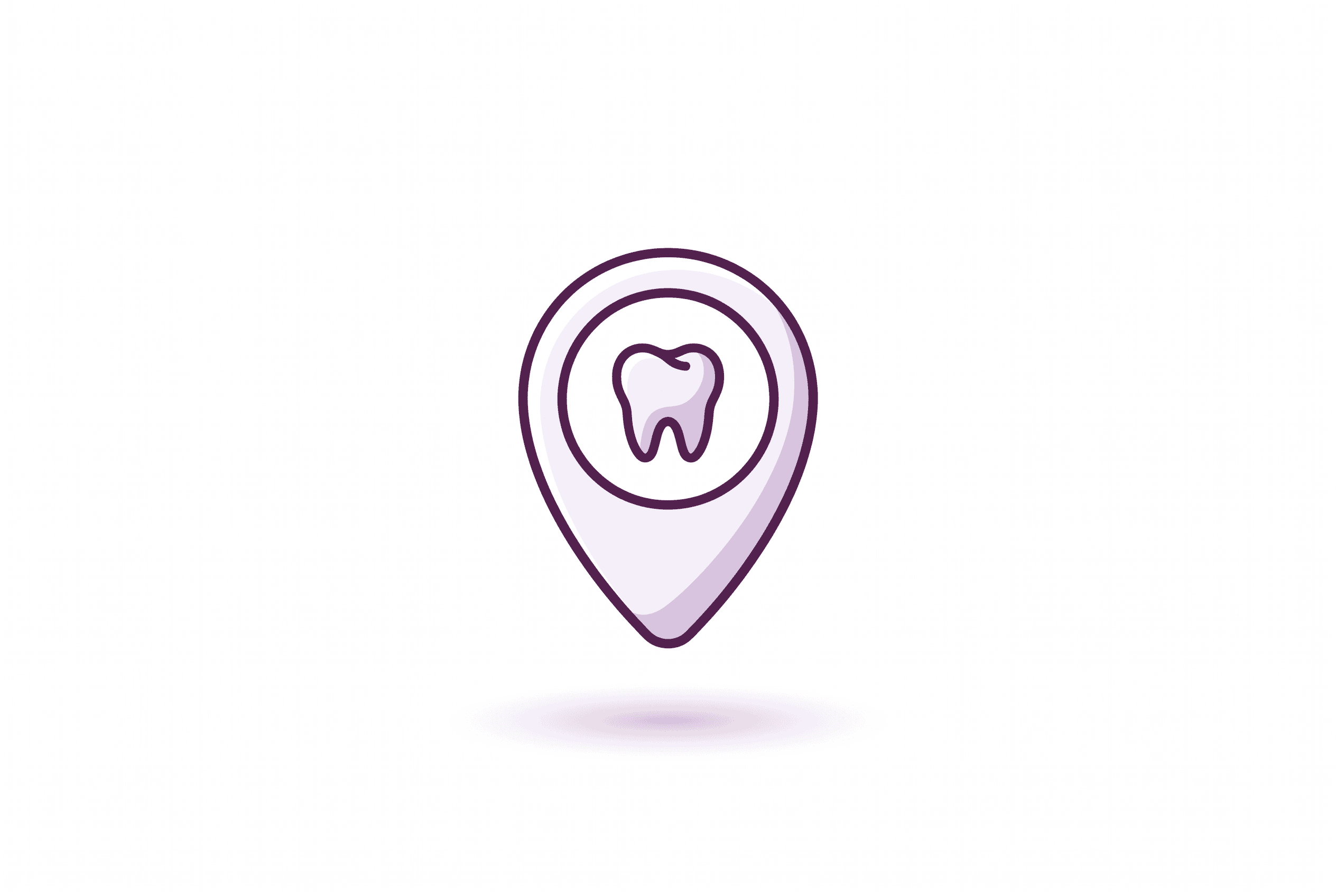 Icon representing dental clinic location with tooth symbol inside a map pin.