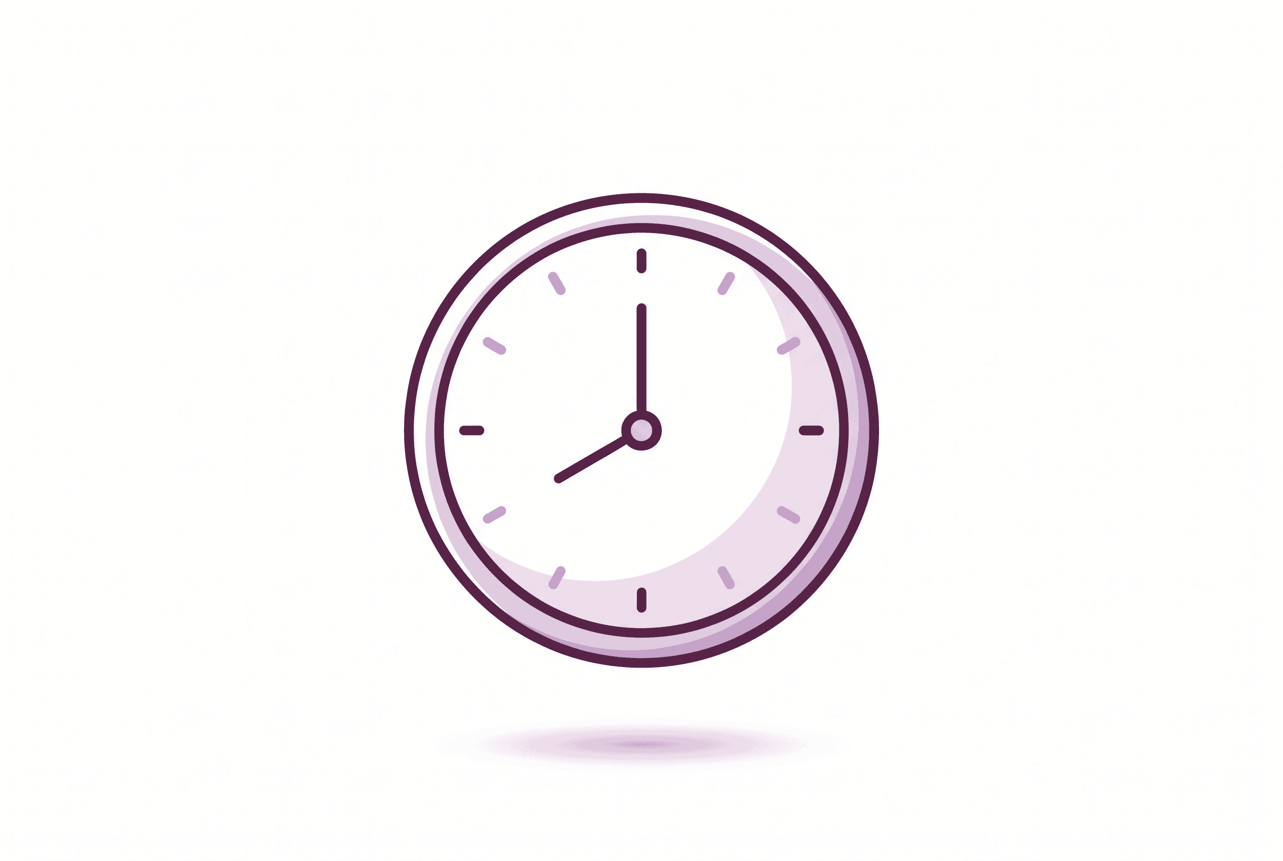 Purple wall clock showing 3:00 for dental clinic decor.