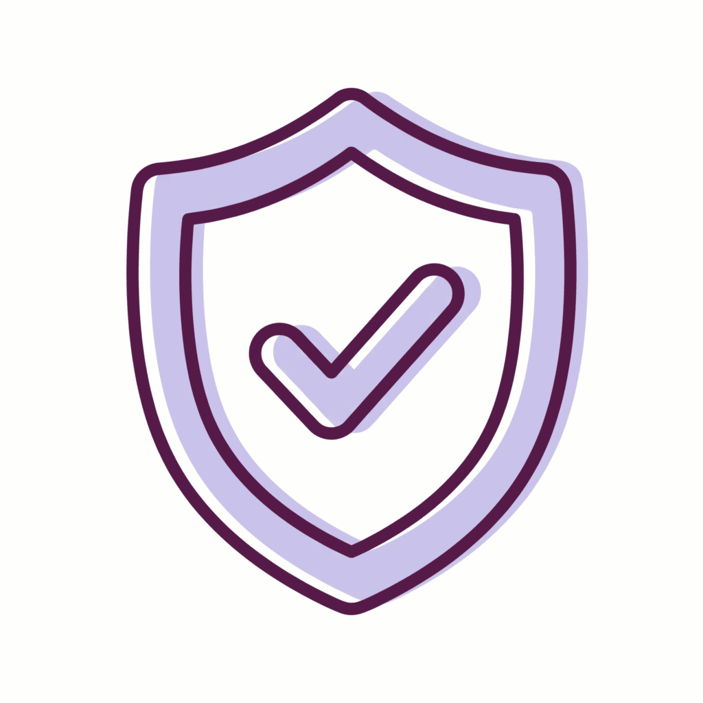 Shield icon with checkmark symbolizing dental safety and protection.